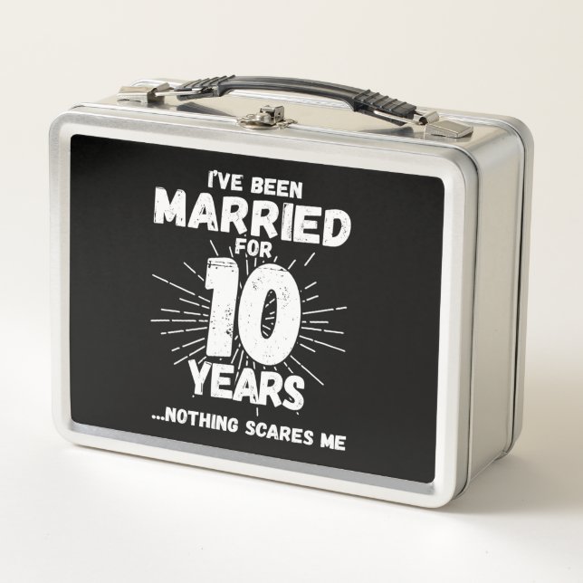Couples Married 10 Years Funny 10th Anniversary Metal Lunch Box (Front)