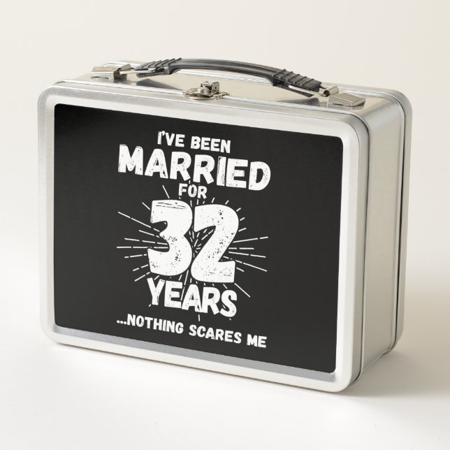 Couples Married 32 Years Funny 32nd Anniversary Metal Lunch Box (Front)