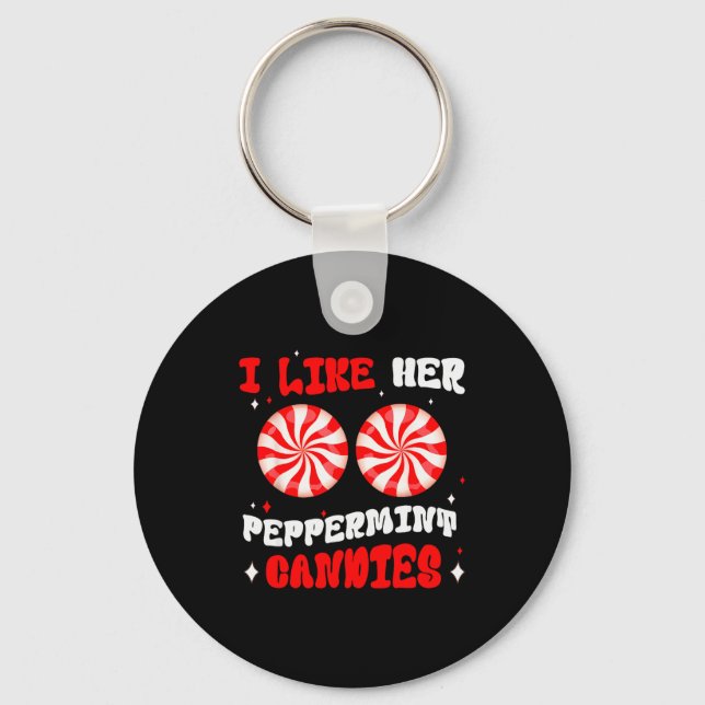 Couples Matching Christmas I Like Her Peppermint C Key Ring (Front)