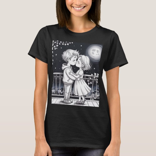 couples Midnight Kiss t shirt (Front)