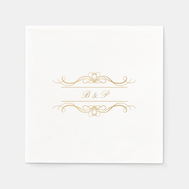 Couple's Monogram Elegant Gold Swirl Wedding Napkin (Front)