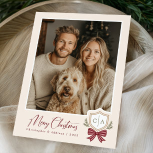 Couples Monogram Initials Bow Photo Christmas Card
