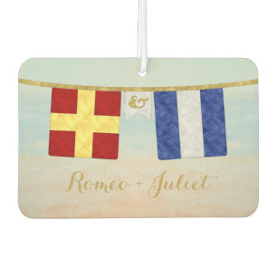 Couples Monogram Maritime Signal Flags Watercolor Car Air Freshener