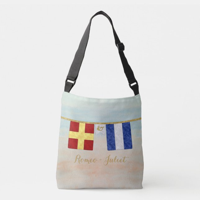 Couples Monogram Maritime Signal Flags Watercolor Crossbody Bag (Front)