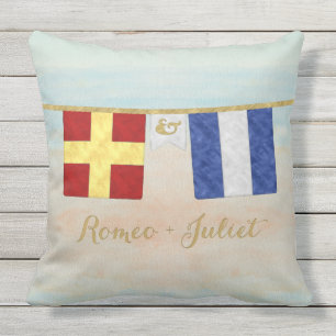 Couples Monogram Maritime Signal Flags Watercolor Cushion