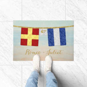 Couples Monogram Maritime Signal Flags Watercolor Doormat