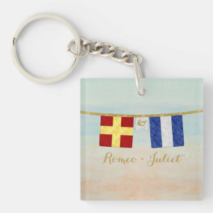 Couples Monogram Maritime Signal Flags Watercolor Key Ring