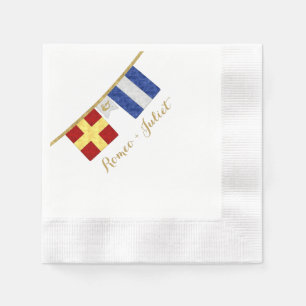 Couples Monogram Maritime Signal Flags Watercolor Napkin