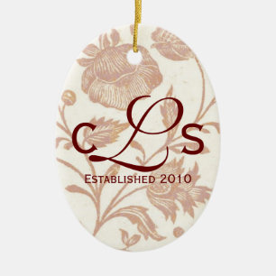 Couples Monogram Ornament: Red Ceramic Ornament