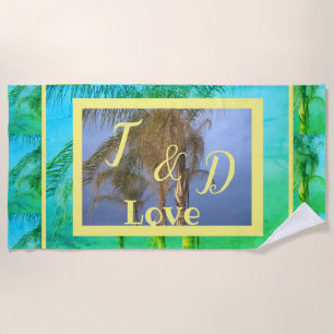 Couple's Monogram Palm Trees Beach Towel