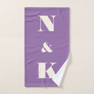 Couples Monogram Purple Initials Wedding Gift Bath Towel Set