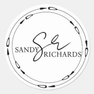 Couples Monogrammed Black White Heart Wedding  Classic Round Sticker