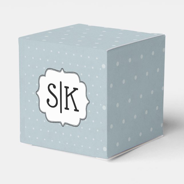 Couples Monograms Framed Pale Blue White Polka Dot Favour Box (Back Side)