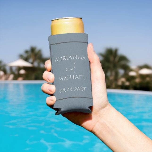 Couple's Name and Date Slate Seltzer Can Cooler (In Situ Pool)