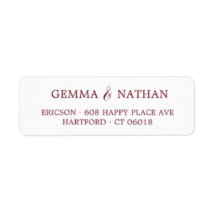 Couples Name Burgundy Wedding Return Address Label