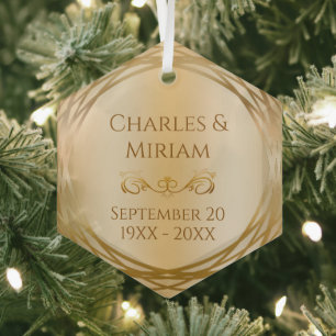 Couple's Name Golden 50th Wedding Anniversary Gift Glass Tree Decoration