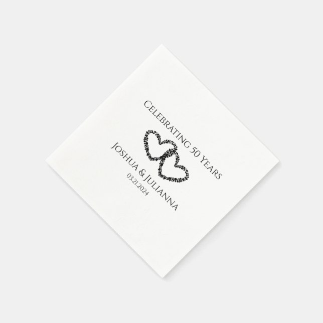 Couples Name Modern Heart 50th Anniversary Party Napkin (Corner)