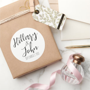 Couple's Name & Wedding Date  Classic Round Sticker
