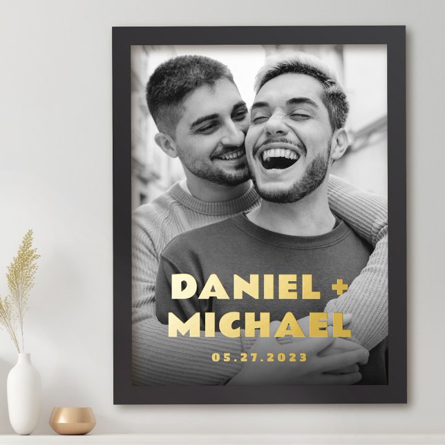 Couples names and date bold typography photo foil prints (Creator Uploaded)