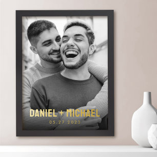 Couples names and date photo foil prints