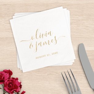 Couples Names Calligraphy Script Wedding Foil Napkins