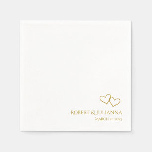 Couple's names date golden hearts modern party napkin