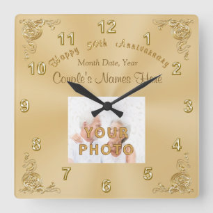 Couple's NAMES, DATE, PHOTO 50th Anniversary CLOCK