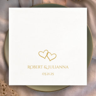 Couple's Names Date Simple Stylish Hearts Wedding Napkin