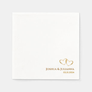 Couples Names Elegant Golden Intertwined Hearts Napkin