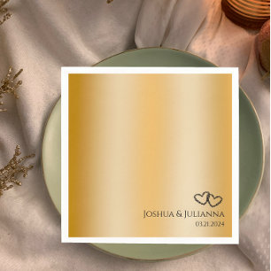Couples Names Heart Golden 50th Anniversary Party Napkin