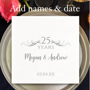 Couple's Names Modern 25th Wedding Anniversary Napkin