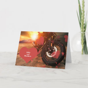Couple's Names Motorcycle Themed Valentine's Day Holiday Card