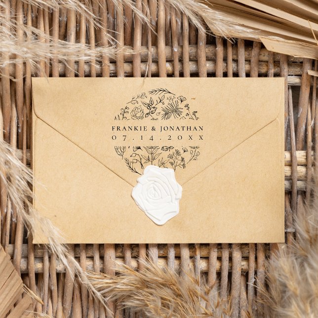 Couple's Names Save The Date | Elegant Botanical Rubber Stamp (Creator Uploaded)