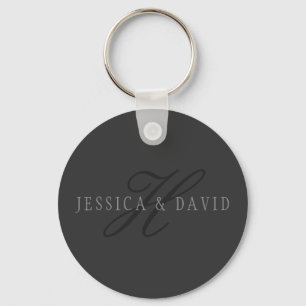 Couples Names & Surname Monogram Dark Grey Key Ring