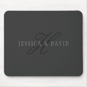 Couples Names & Surname Monogram Dark Grey Mouse Pad