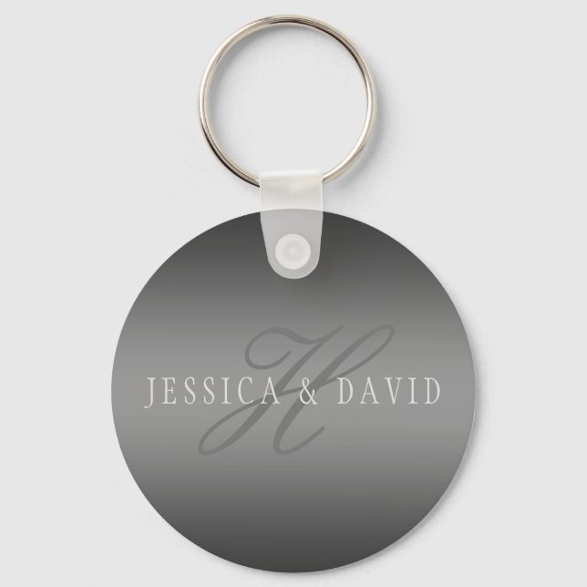 Couples Names & Surname Monogram Gradient Grey Key Ring (Front)