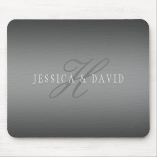 Couples Names & Surname Monogram Gradient Grey Mouse Pad