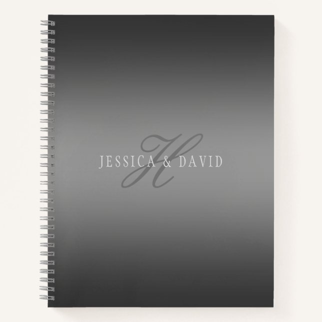 Couples Names & Surname Monogram Gradient Grey Notebook (Front)