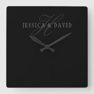 Couples Names & Surname Monogram Square Wall Clock
