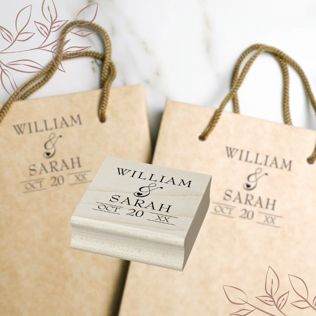 Couples Newlyweds Names Simple Elegant Typography Rubber Stamp (Creator Uploaded)