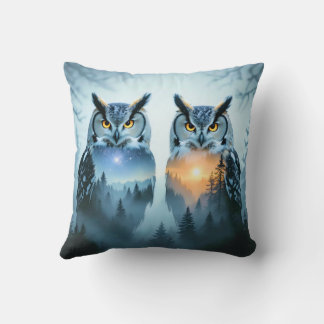 Couple's Owl Night and Day Throw Pillow