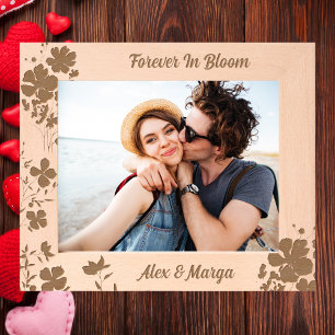 Couples Personalised Gift Floral Wooden Etched Frames