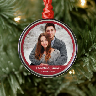 Couple's Photo Christmas Metal Ornament