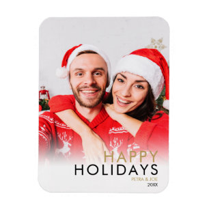 Couples Photo Modern Christmas Happy Holidays Magnet