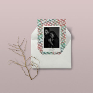 Couple's photo on pastel plaid print holiday card