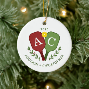 Couples Photo Pickleball Christmas Ornament