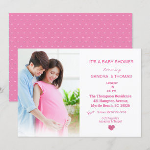Couples Photo Pink Baby Shower Invitation