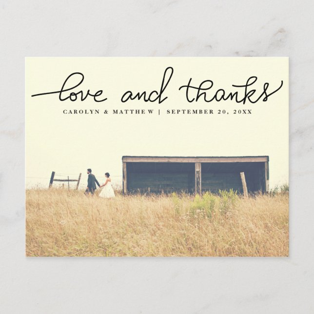 Couples Photo Wedding Love And Thanks Handwritten Postcard (Front)
