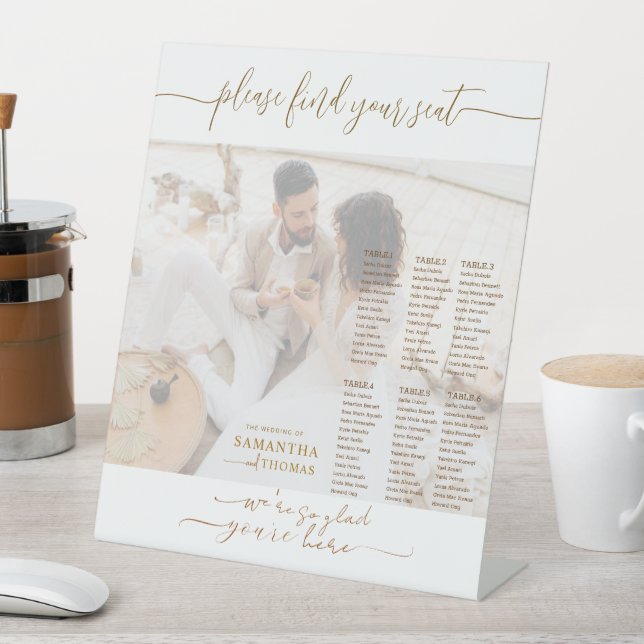 Couple's Photo Wedding Seating Chart Pedestal Sign (In SItu)