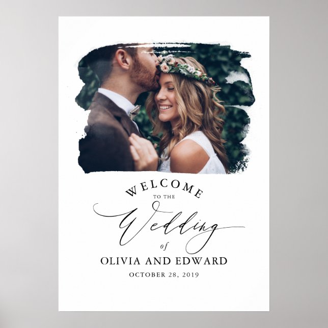 Couples Photo White Wedding Welcome Sign (Front)